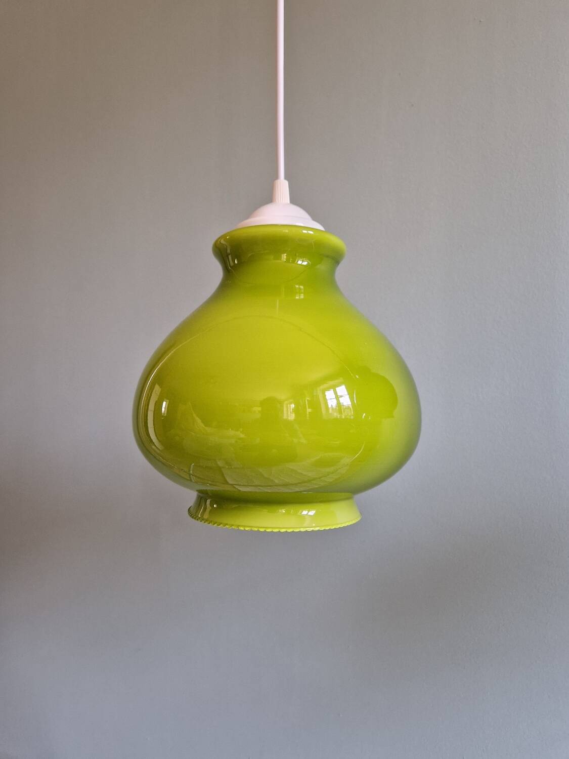 Vintage green opaline pendant light (4 available), 1960-70