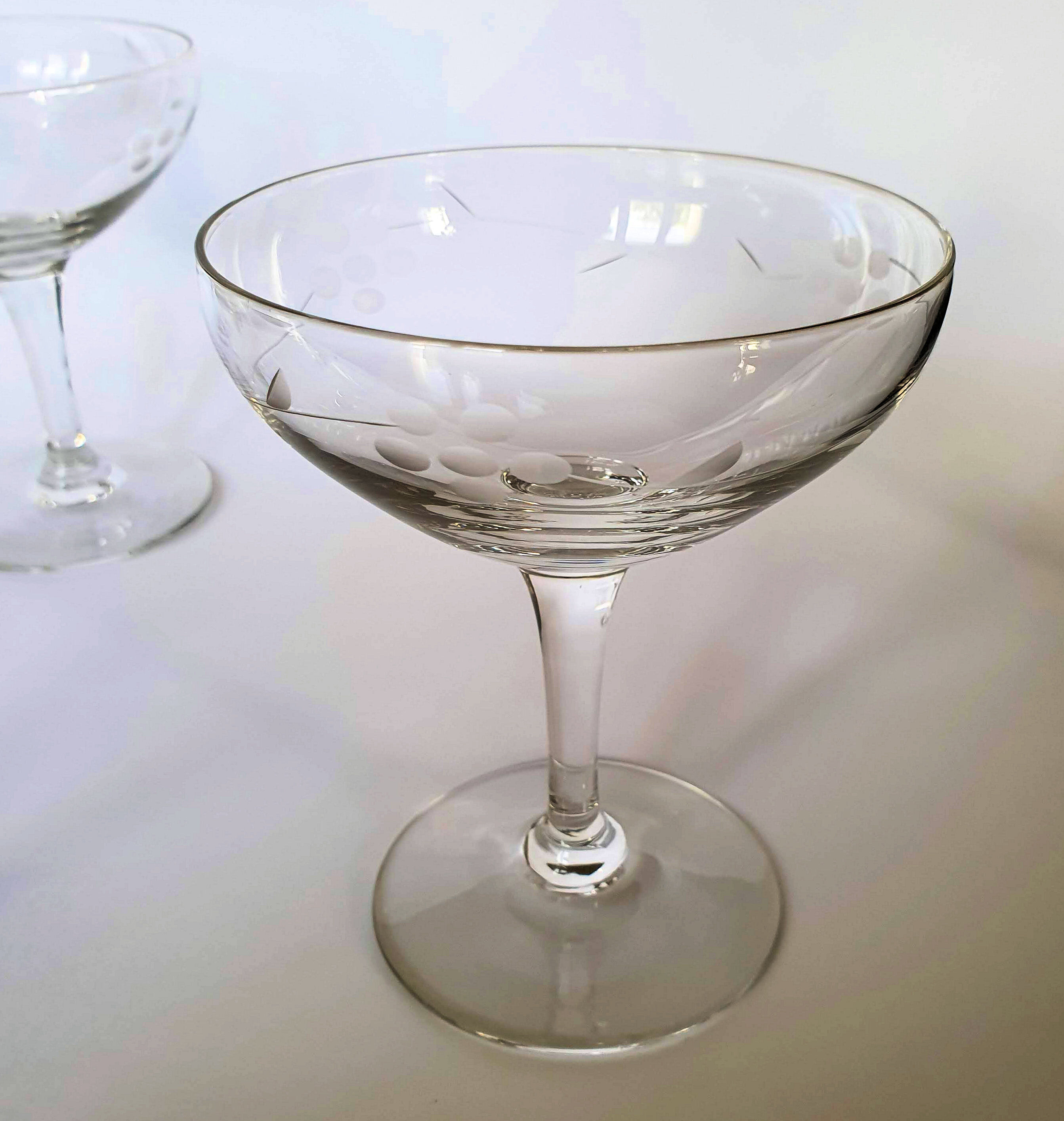 Engraved glass champagne cups