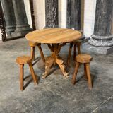 Round table in pitch pine and oak
