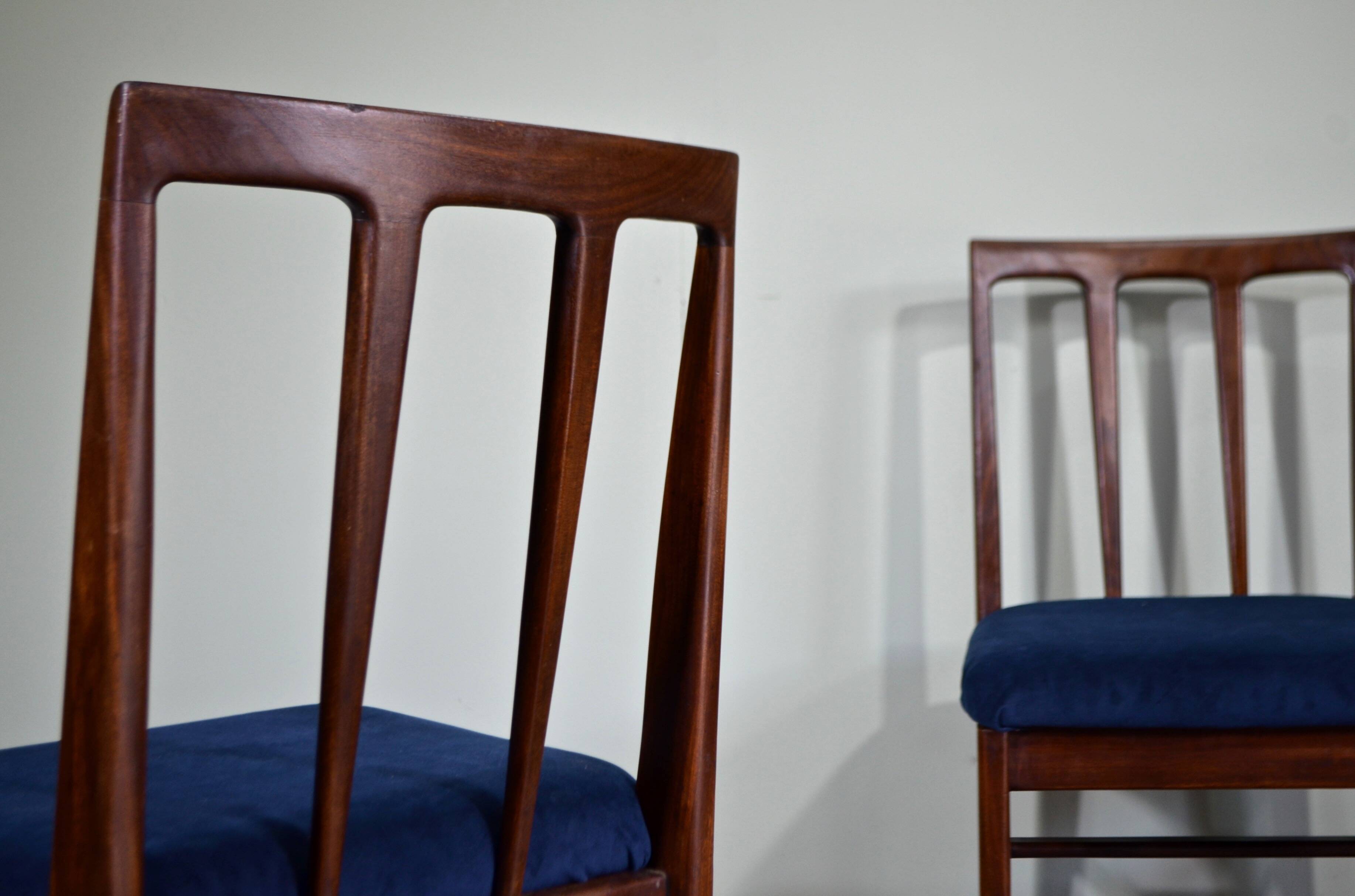 Stylish Set Of 4 Vintage Midcentury A. Younger Afromosia And Velvet Chairs.