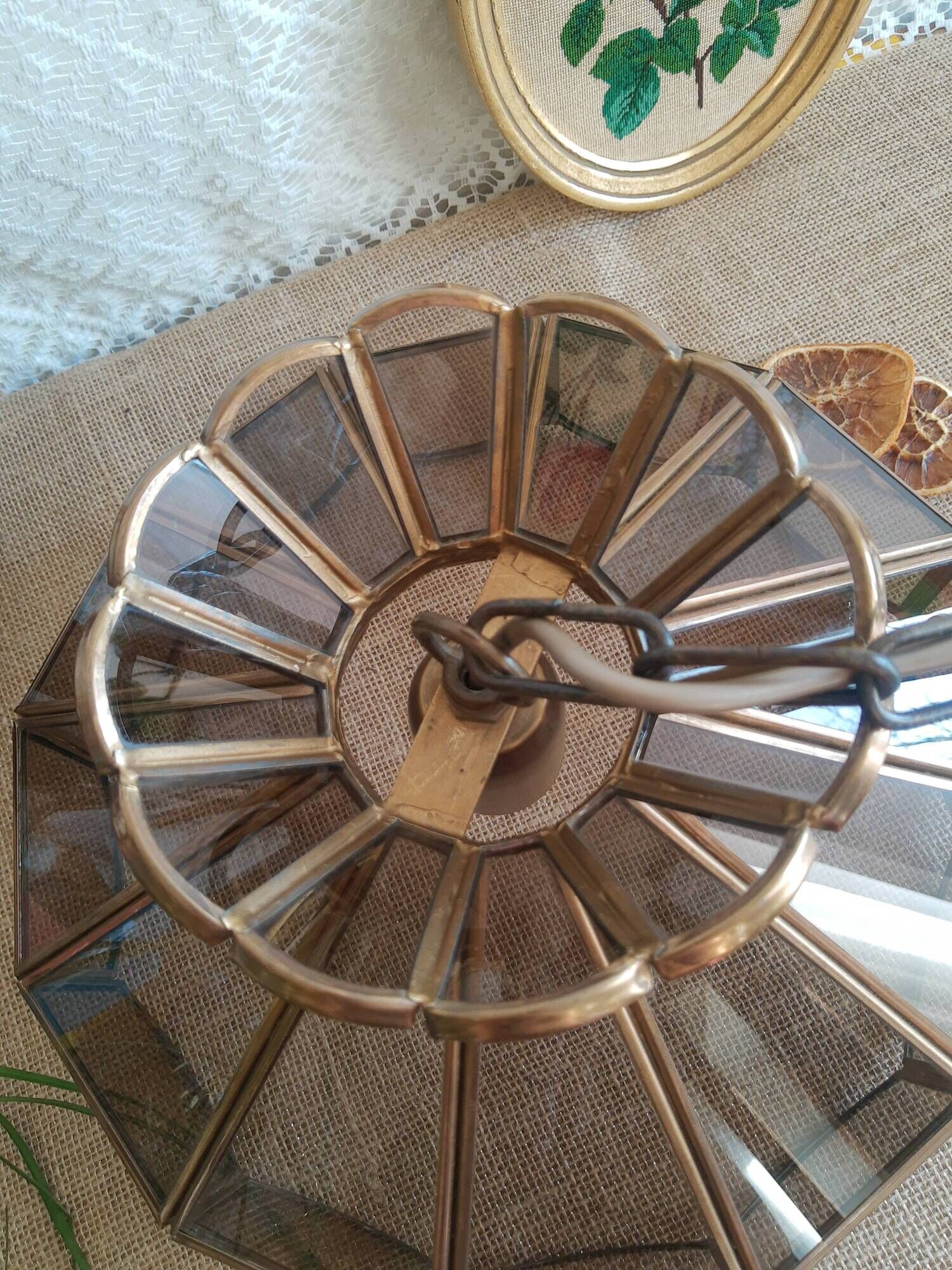 Brass suspension and smoked glass - vintage