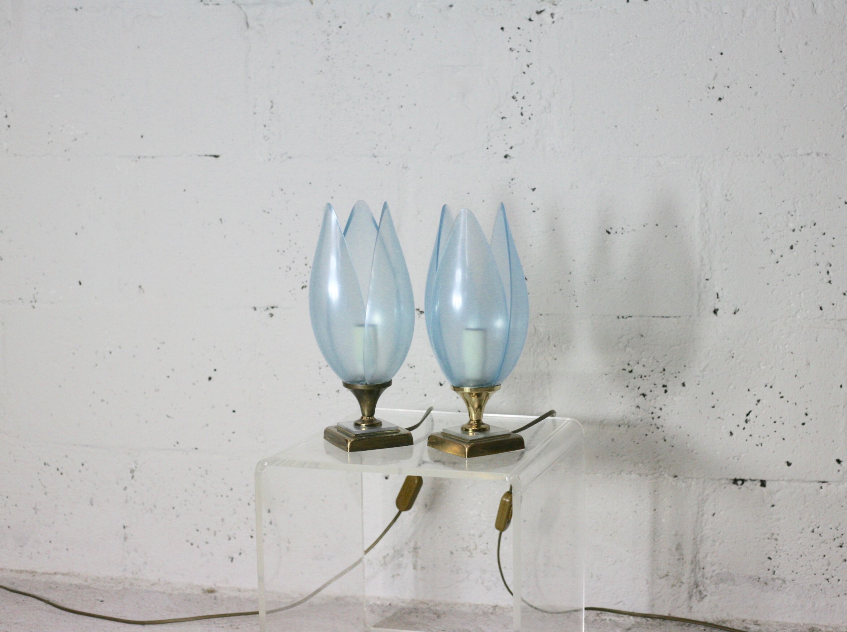 Pair of Blue Lamps edited by Rougier, France, circa 1970