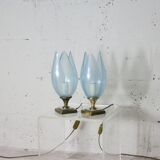 Pair of Blue Lamps edited by Rougier, France, circa 1970