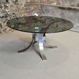 Table basse vintage en métal et verre fumé, 1970
