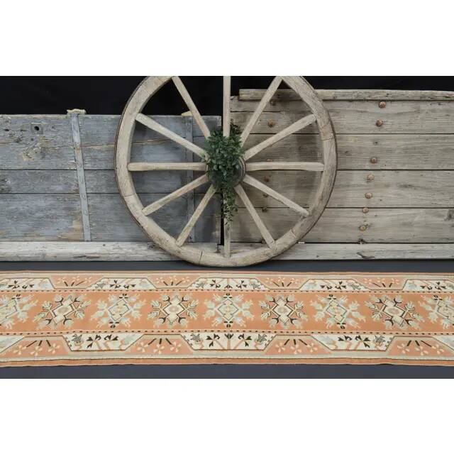 Vintage Turkish Hand-Knotted Wool Cotton Orange Runner Rug 77x276