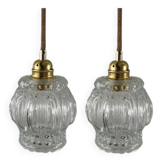 Pair of vintage chiseled glass portable lamps