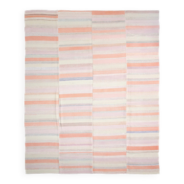 Salmon & Pink Mid Cenyury Modern Kilim Rug, Vintage Striped Boho Carpet