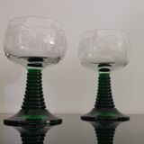 4 old Alsatian Roemer wine glasses decorated with vines