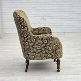 1950s, Danish armchair, green furniture velour, ash wood legs.