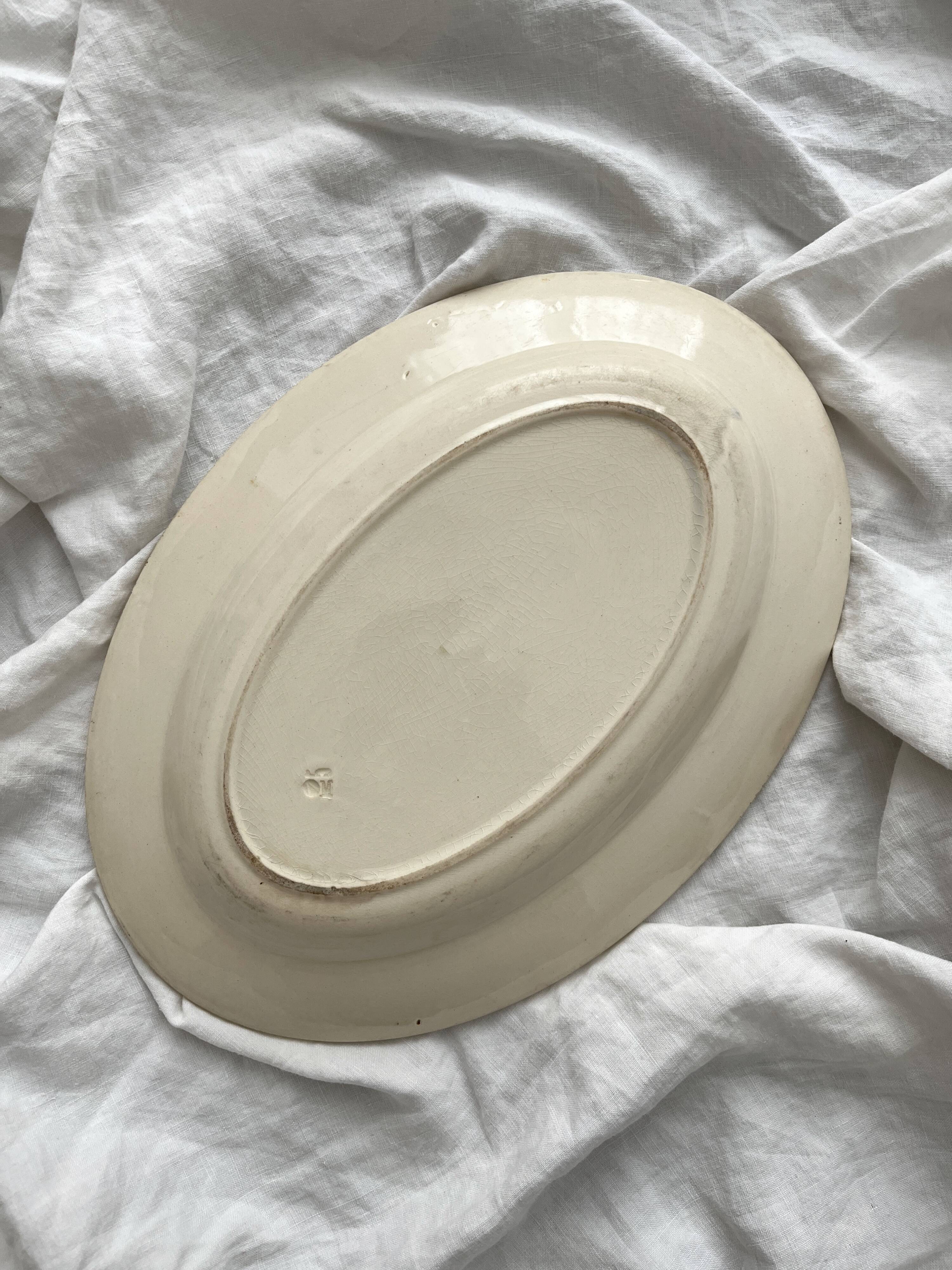Oval ironstone dish with brown geometric decoration KG Lunéville
