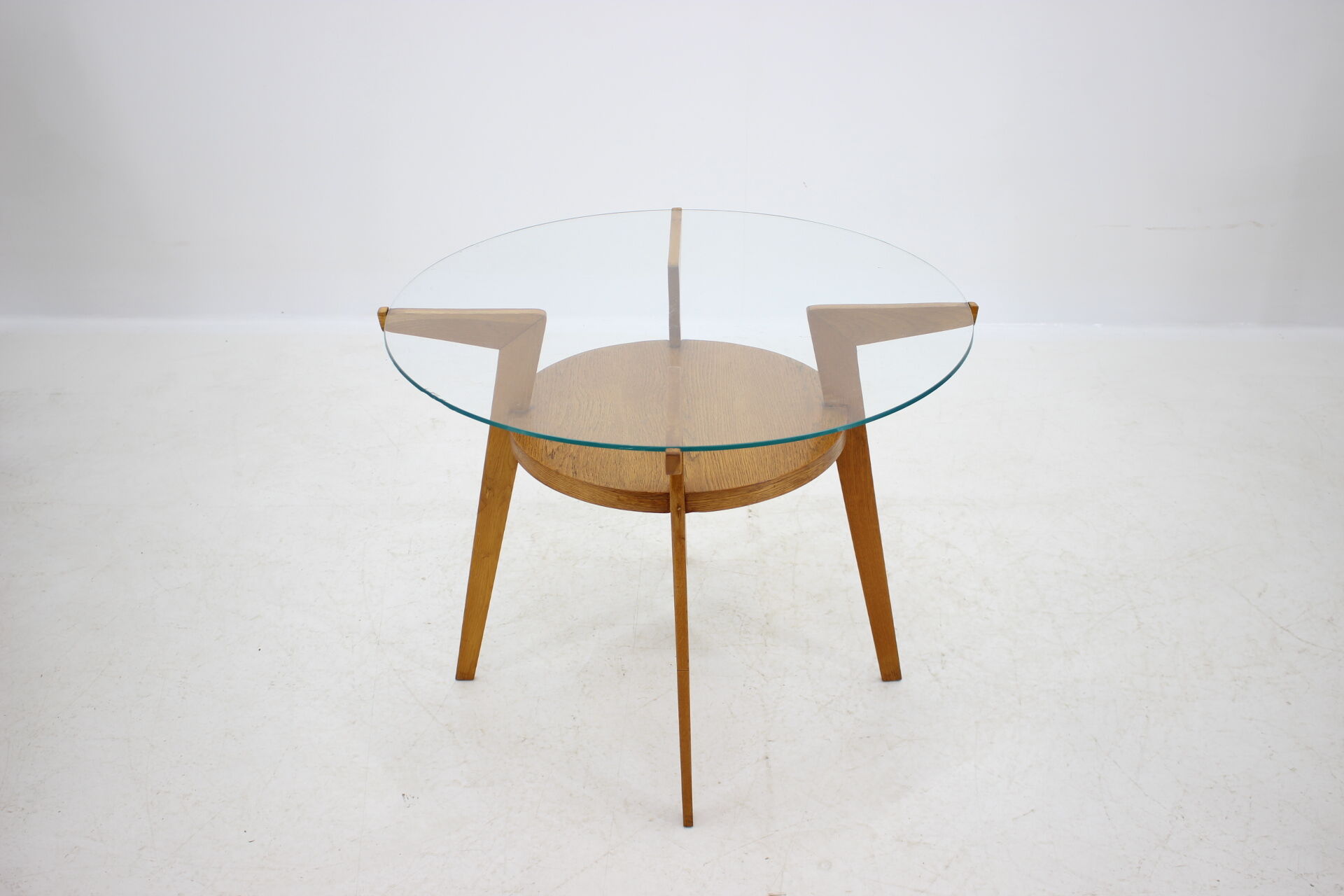 1960s Oak and Glass Coffee Table, Czechoslovakia