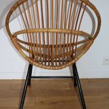 Fauteuil rotin enfant piètement métal 1950