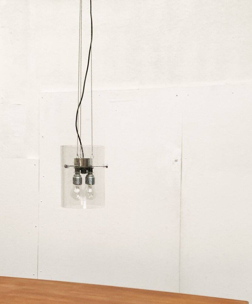Glass and metal pendant lamp from the German space age by Glashütte Limburg, 1960s.