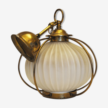 Brass and opaline pendant light, 1950