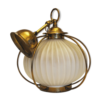 Brass and opaline pendant light, 1950