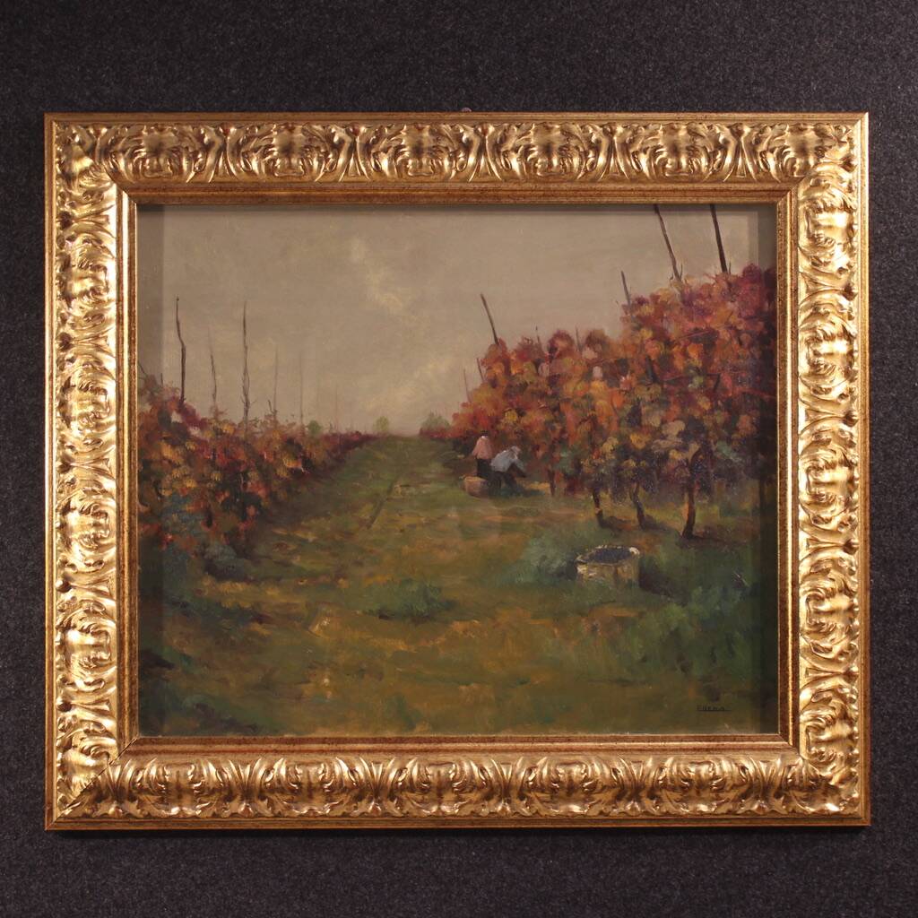 20th-century Italian landscape painting The Vineyard in Druento