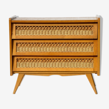 Vintage rattan wood dresser