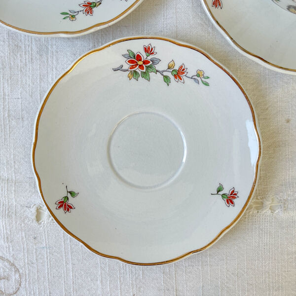 Service à thé vintage Digoin Sarreguemines – Modèle Corde – Motif Oiseau de Paradis