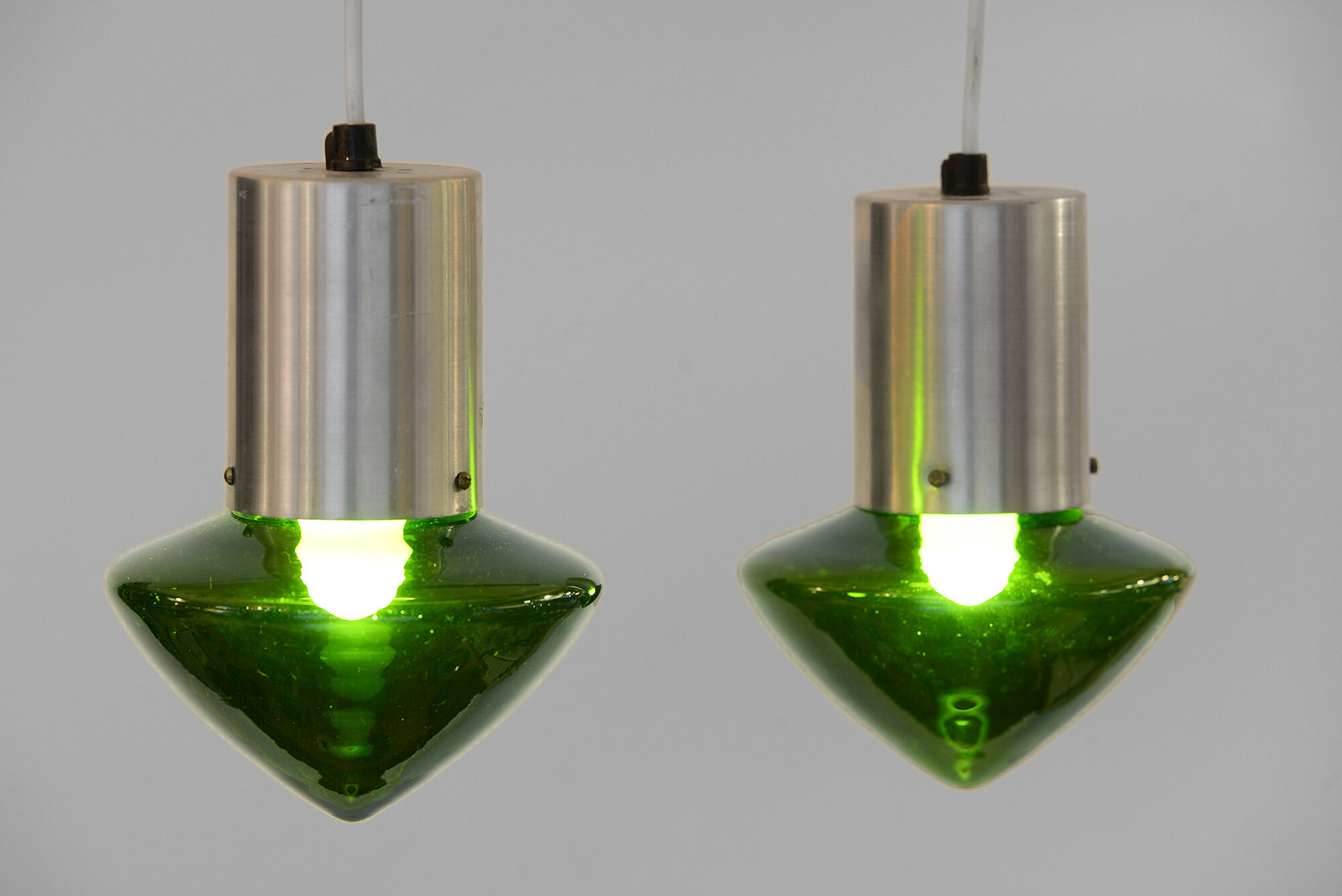 Pair of green glass pendant lights Sweden 1960s
