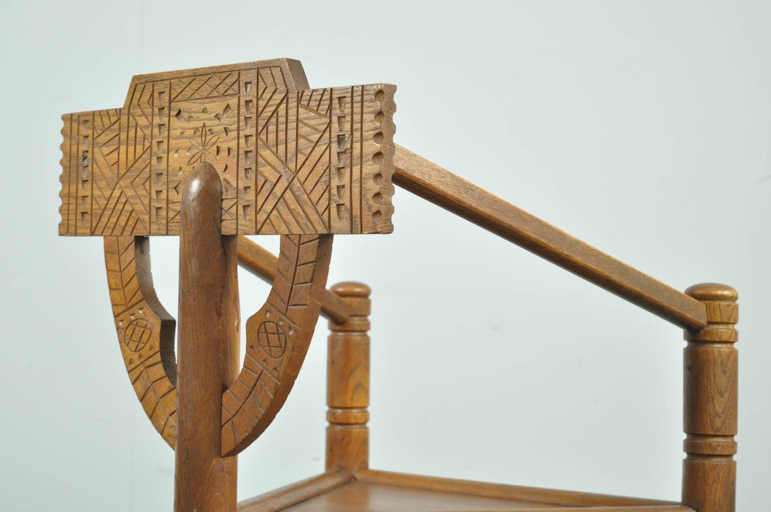 Pair of vintage antique Scandinavian oak Monk chairs, Sweden 1950s