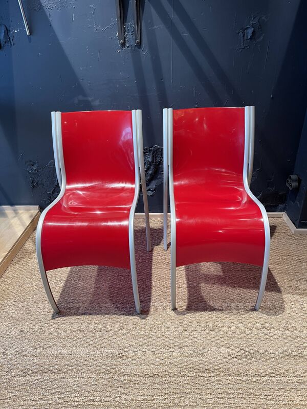 Paire de chaises FPE par Ron Arad pour Kartell rouge Italie années 2000
