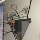 Astrobale 1960 wall mirror coat rack with 6 gold metal hooks
