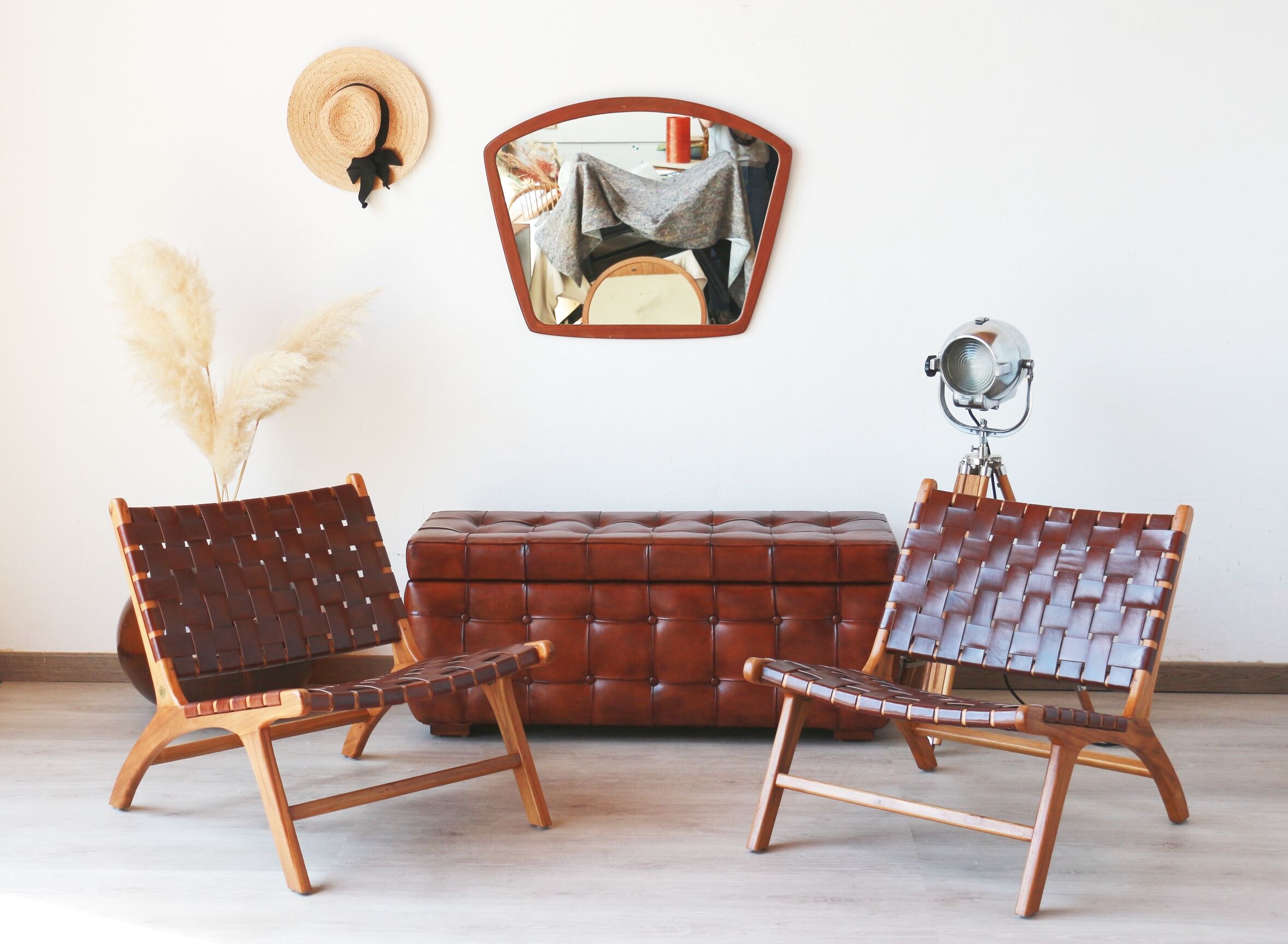 Pair of Teak & Leather heaters - model "Los Angeles" - Olivier de Schrijver