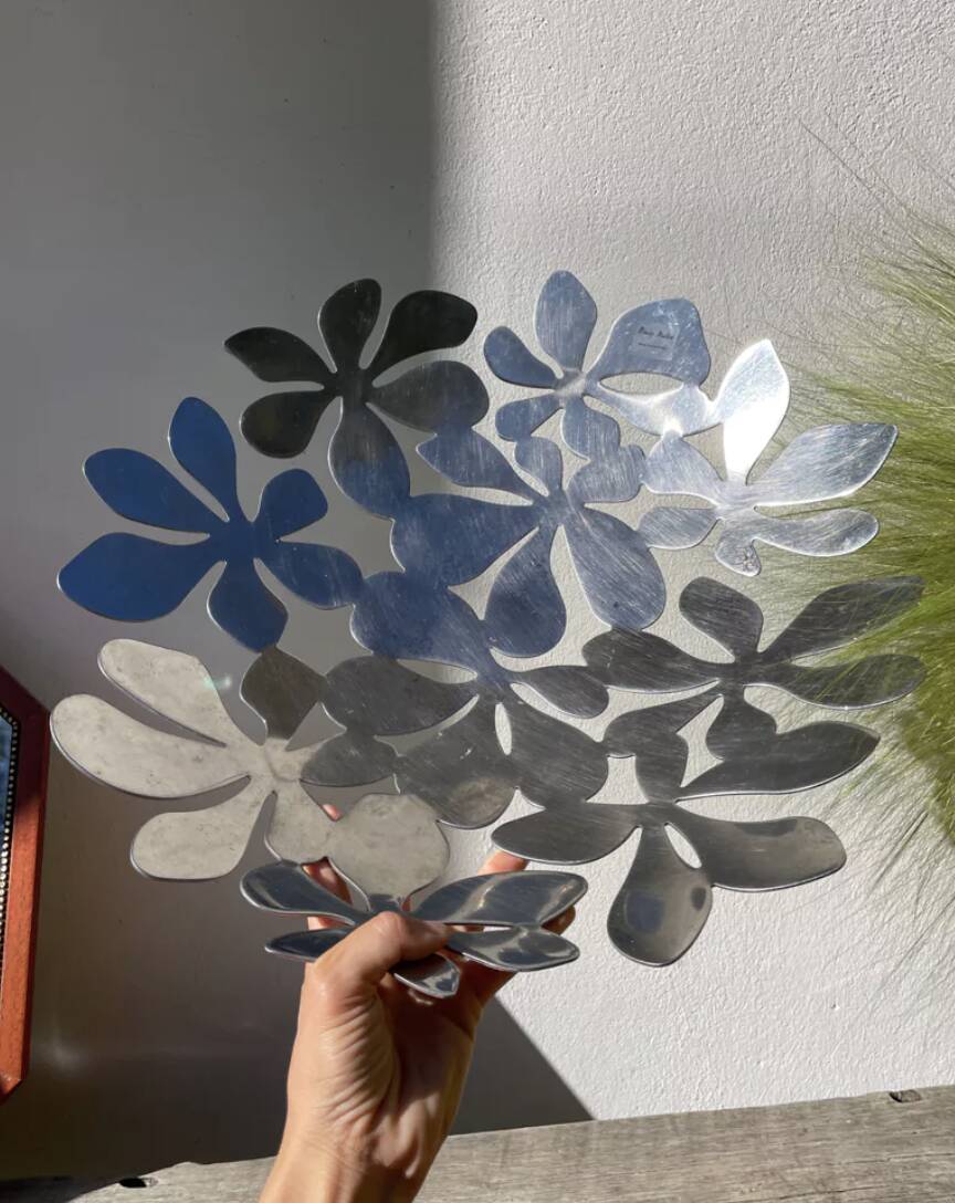 Fruit bowl/basket in chromed stainless steel, signed Monika Mulder