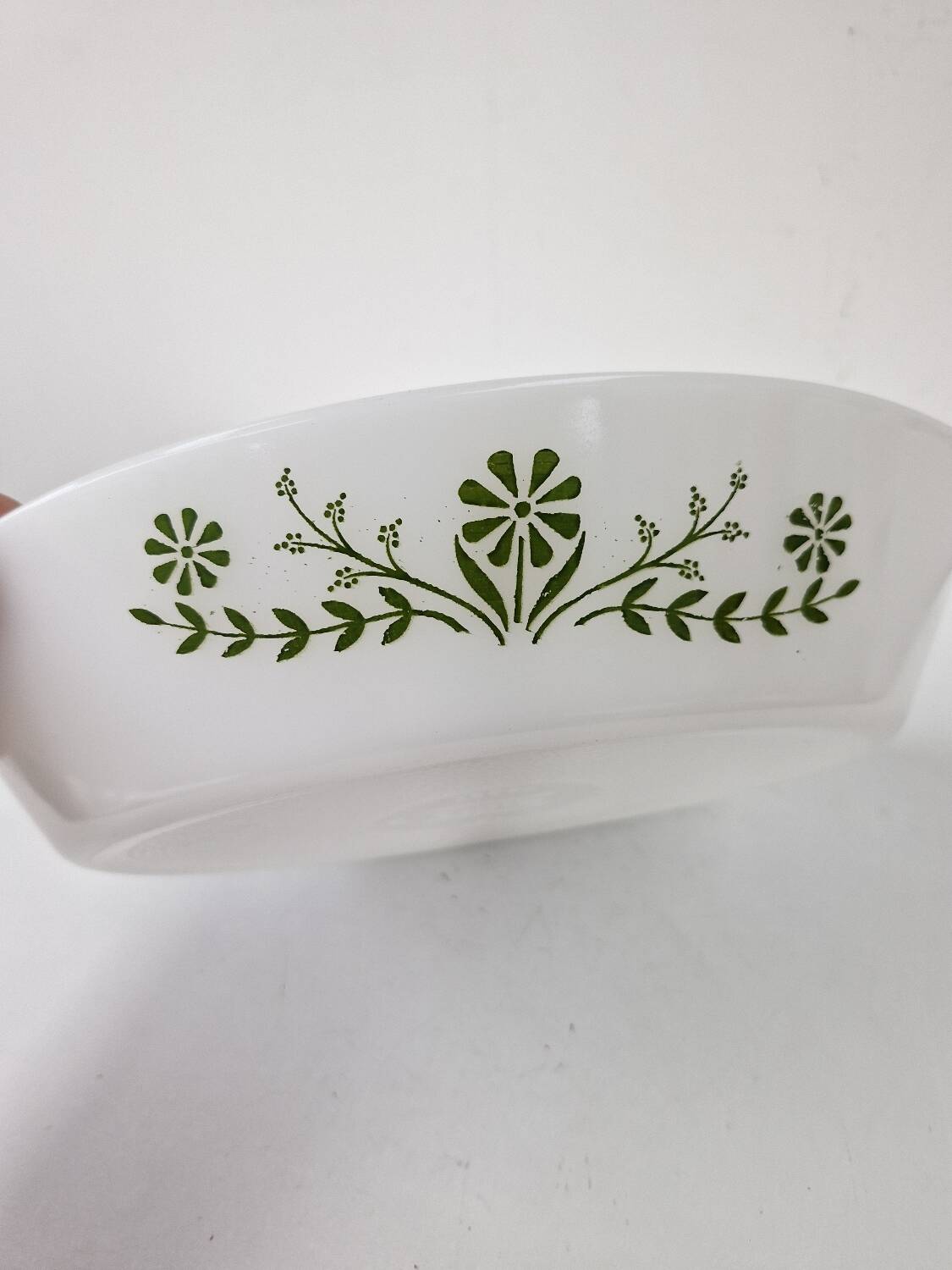 Glasbake usa hollow oven dish compartmented 2 parts vintage daisy green