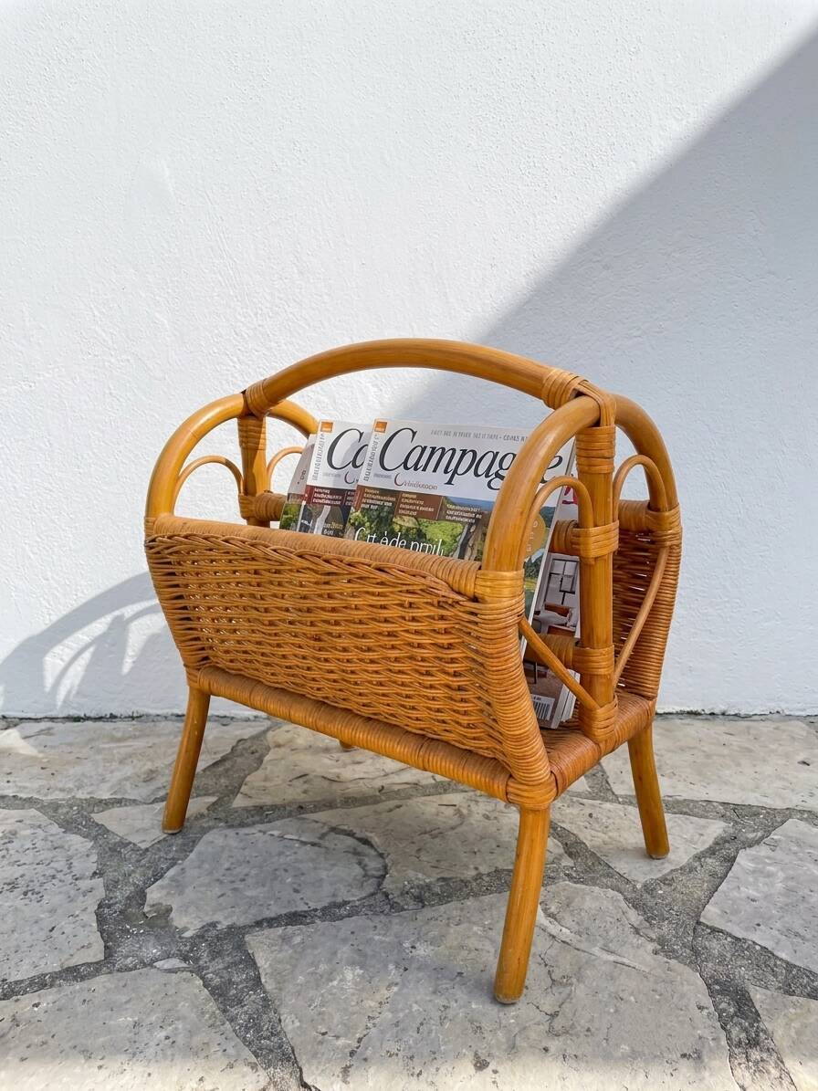 Panier / porte-revues rotin vintage