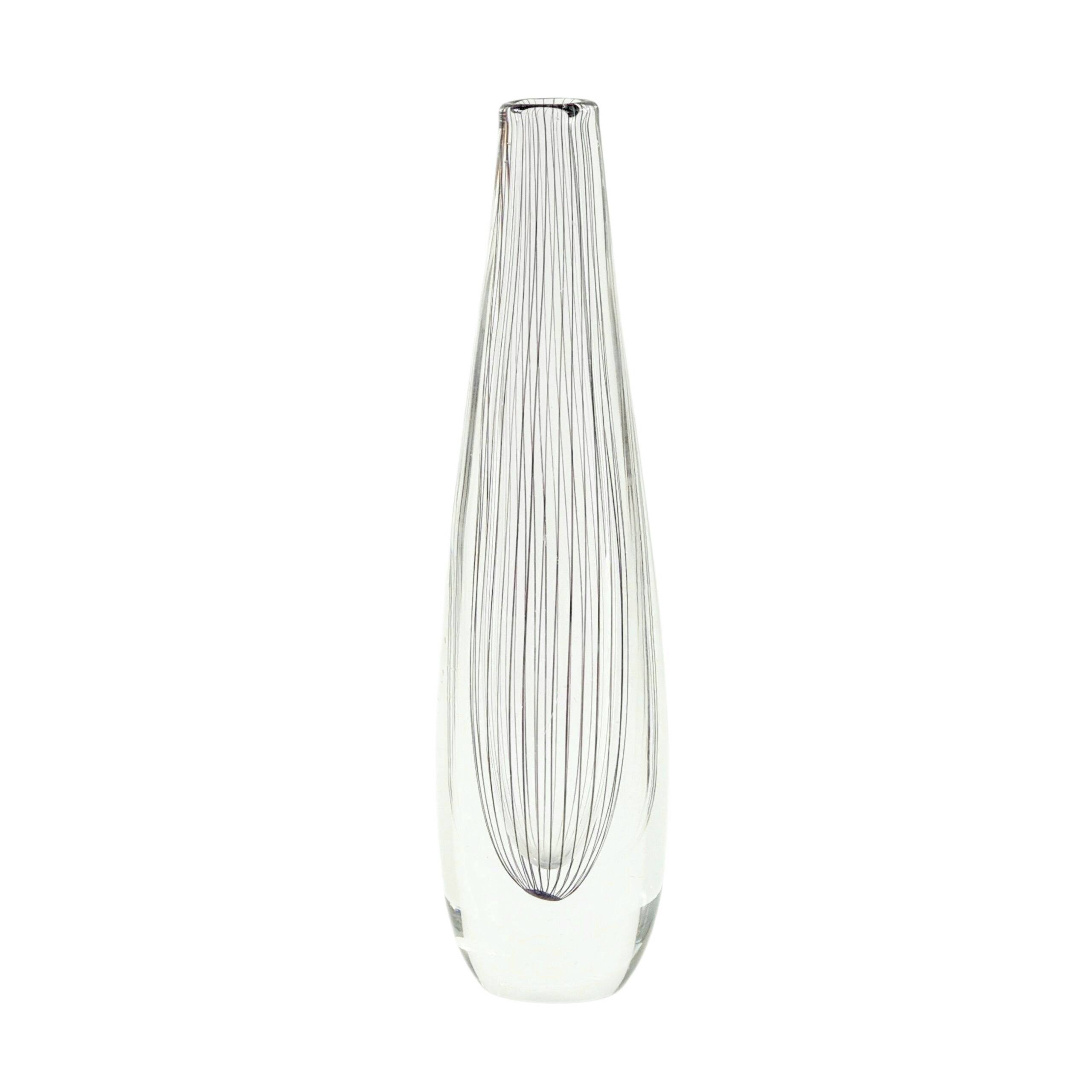 Mid Century Scandinavian Striped Glass Vase, V. Lindstrand for Kosta, 1950s