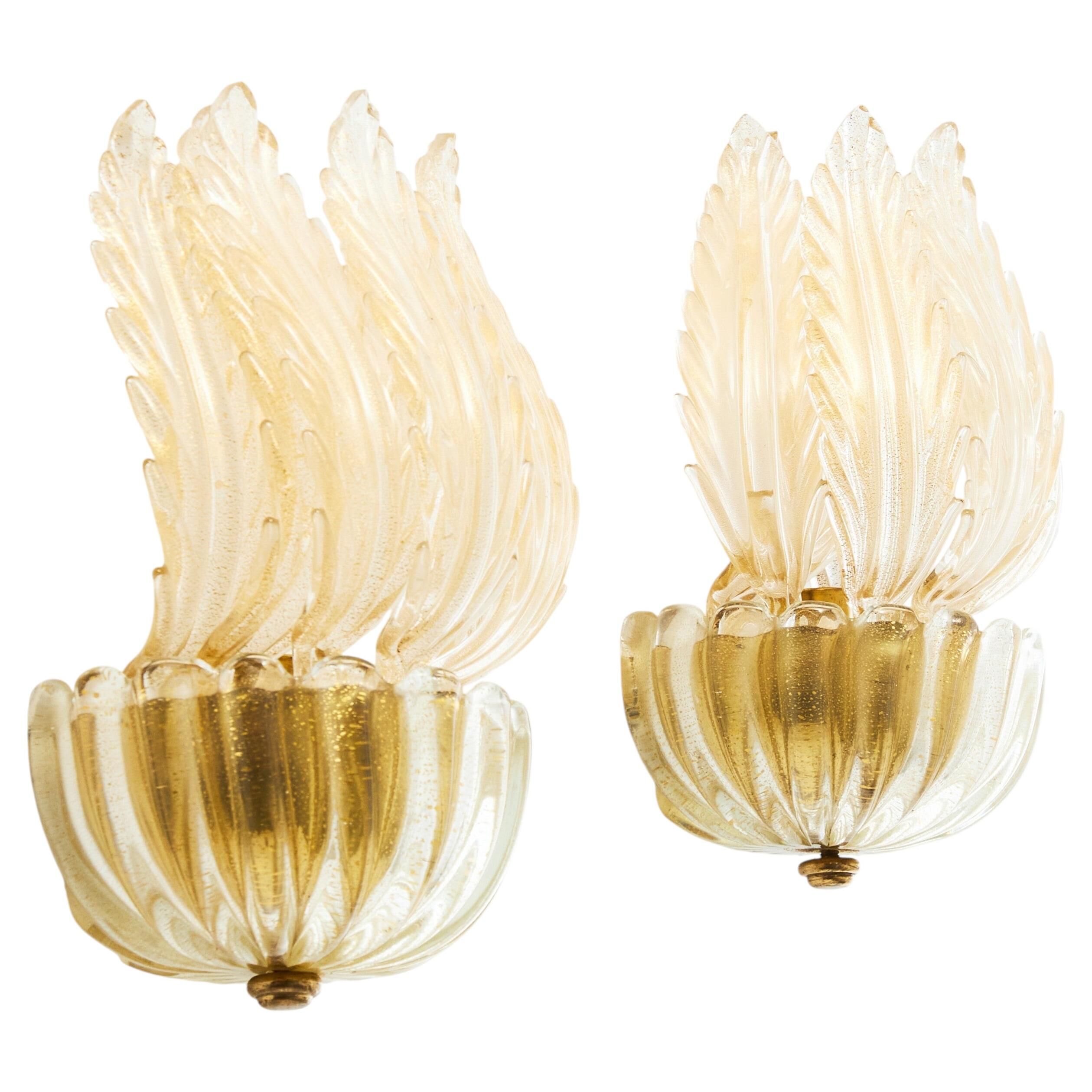 Pair of Murano glass wall sconces with gold accents Mid-century modern in Italy