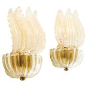 Pair of Murano glass wall sconces with gold accents Mid-century modern in Italy