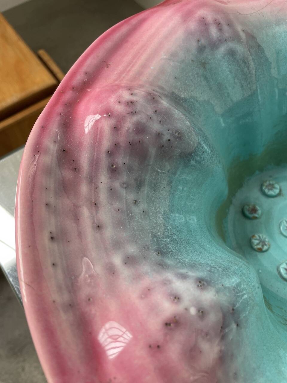 Blue and pink ceramic dish