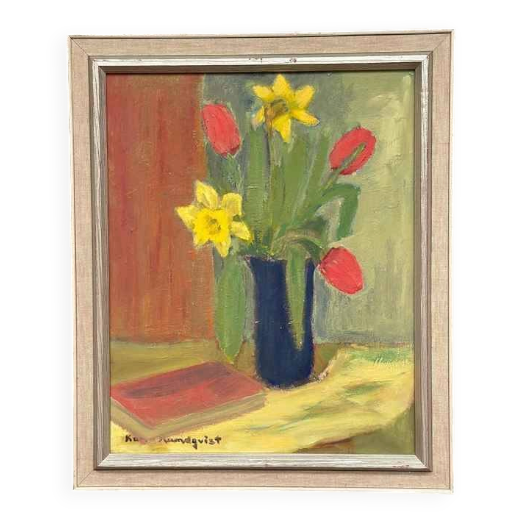 Original Swedish Oil On Panel – “Spring Bouquet” By K Lundquist – Vintage & Framed