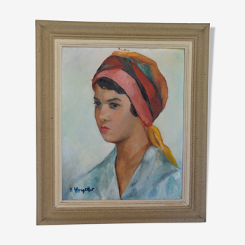 Peinture La jeune boudeuse au foulard