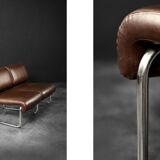 Mid-century modern German vintage canapé lounge, 2-seater, brown steel frame.