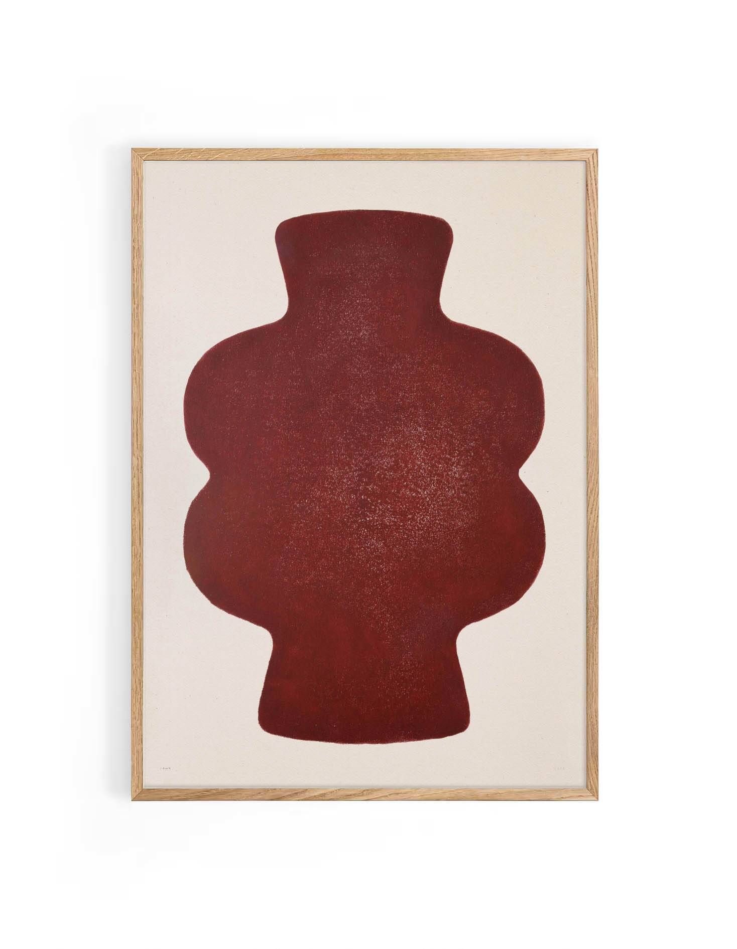 Peinture sur papier rouge cerise signée Eawy