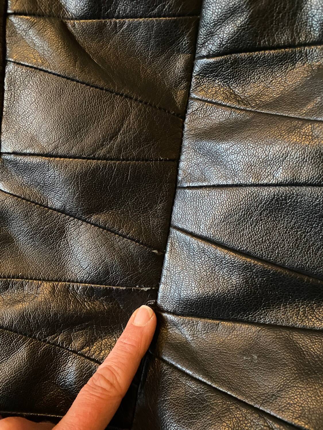 Patchwork leather pouf in de Sede style