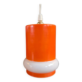Suspension vintage en verre bicolore orange et blanc