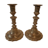 Pair of candlesticks Restoration in gilded bronze