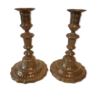 Pair of candlesticks Restoration in gilded bronze