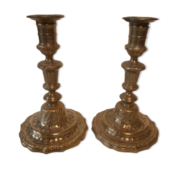 Pair of candlesticks Restoration in gilded bronze