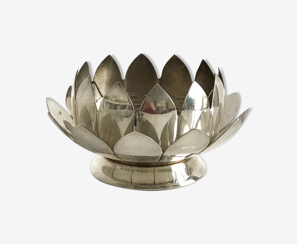 Pique fleur bougeoir lotus en métal argenté | Selency