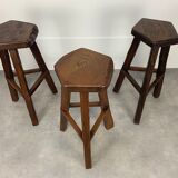 Set of 3 brutalist elm bar stools brand Aranjou