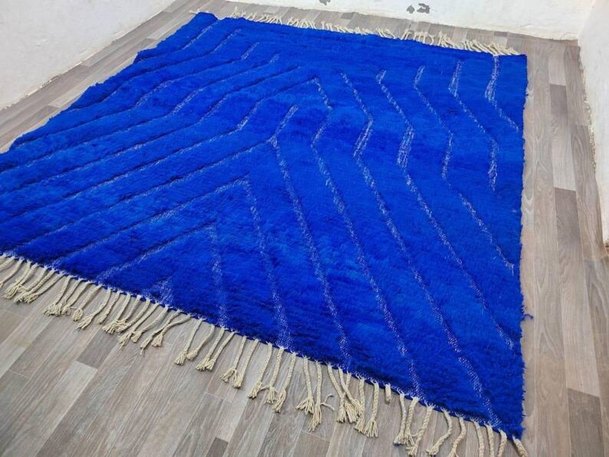 Tapis azilal bleu en laine 250cmx150cm
