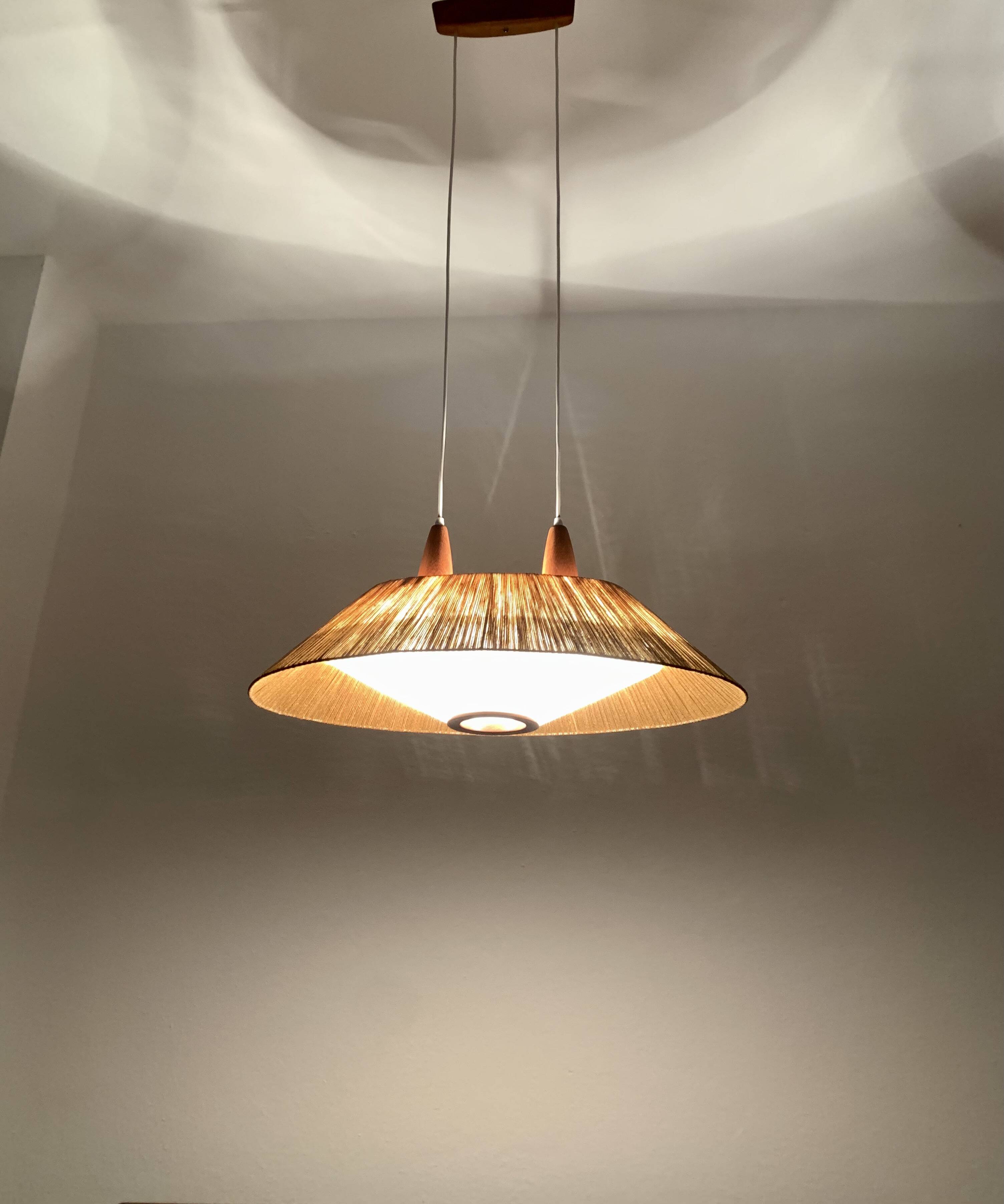 Raffia Bast and Teak Pendant Lamp from Temde