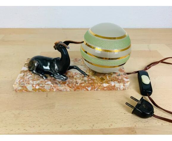 Art deco lamp gazelle brass and marble