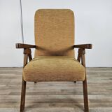 Fauteuil inclinable en bois et tissu des années 70