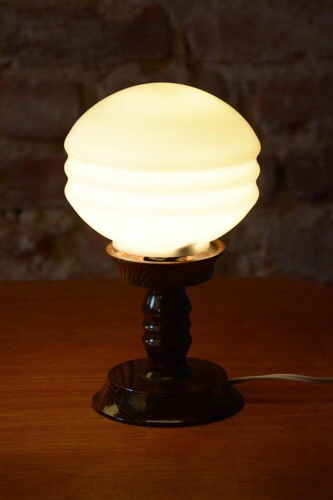 Art Deco Table Lamps in Beech and Opal Glass, Czech, 1930s, Set of 2